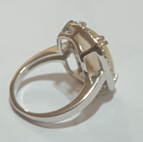 Modern Minimalist Silver Opal Gemstone Wedding Rings For Women, Sz 7 - Picture 7 of 10